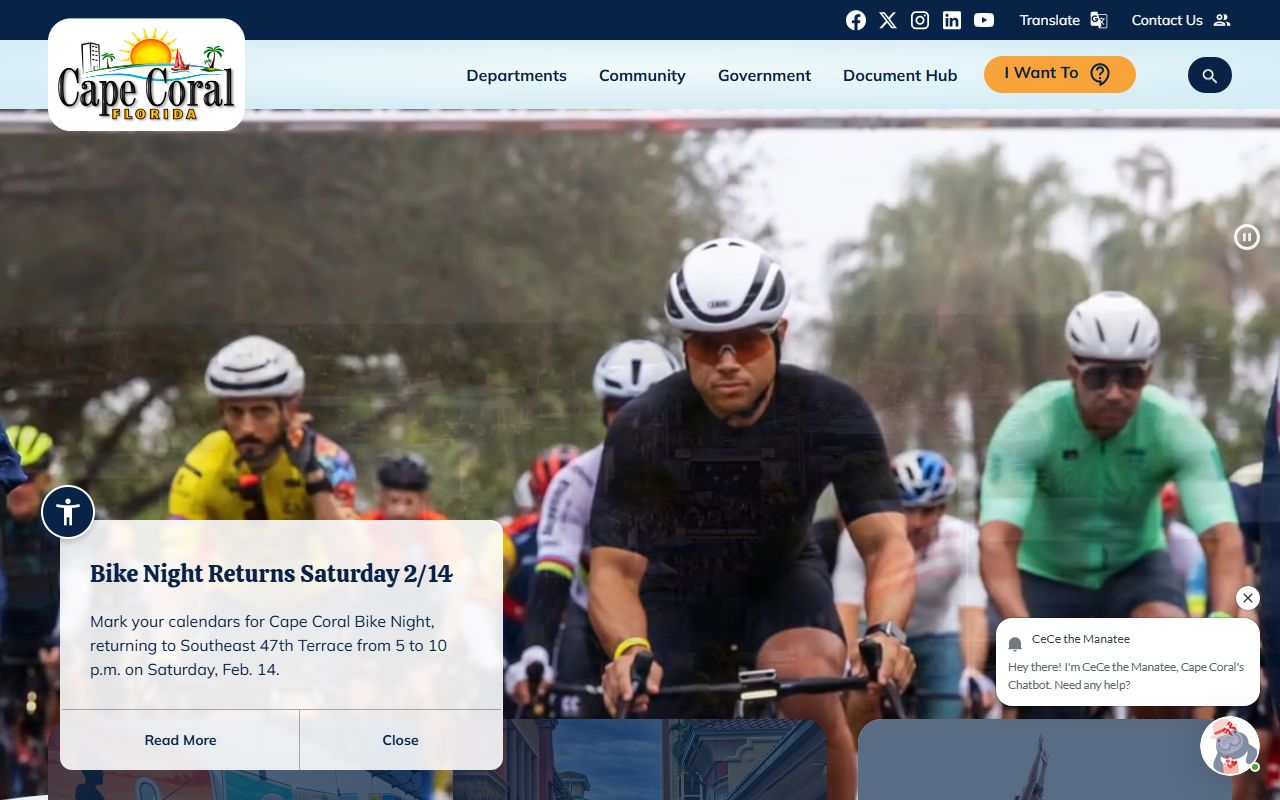 Cape Coral city website homepage showing public safety resources