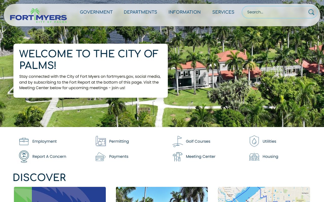 Fort Myers city website homepage with municipal services and public safety resources