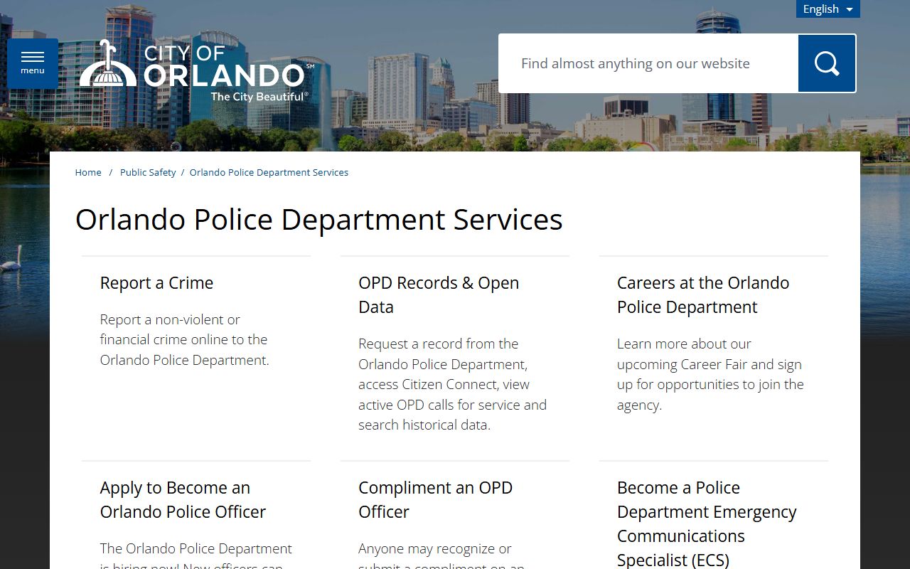 Orlando city website public safety page with OPD resources