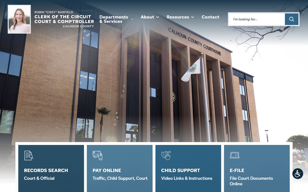 Calhoun County Clerk of Court homepage for criminal history records access