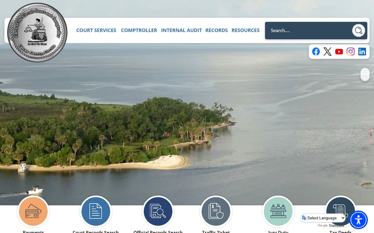 Citrus County Clerk of Court homepage for criminal history records access