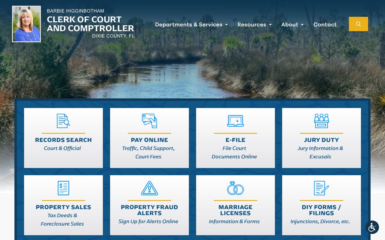 Dixie County Clerk of Courts website for criminal history records
