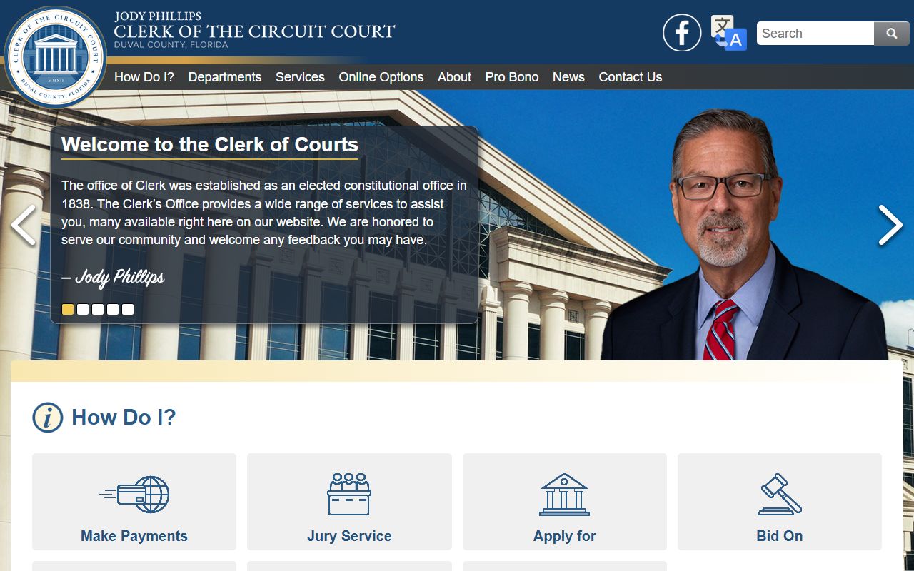 Duval County Clerk of Courts website for criminal history records