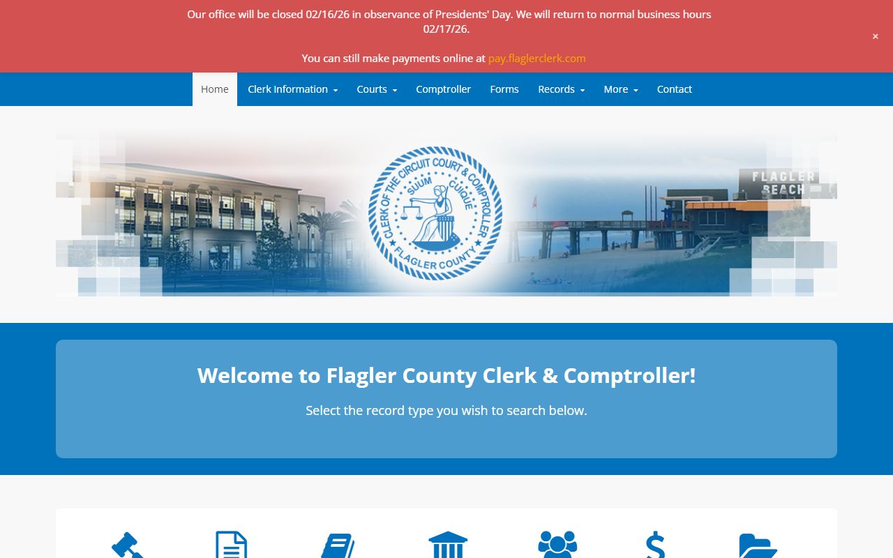 Flagler County Clerk of Courts website for criminal history records
