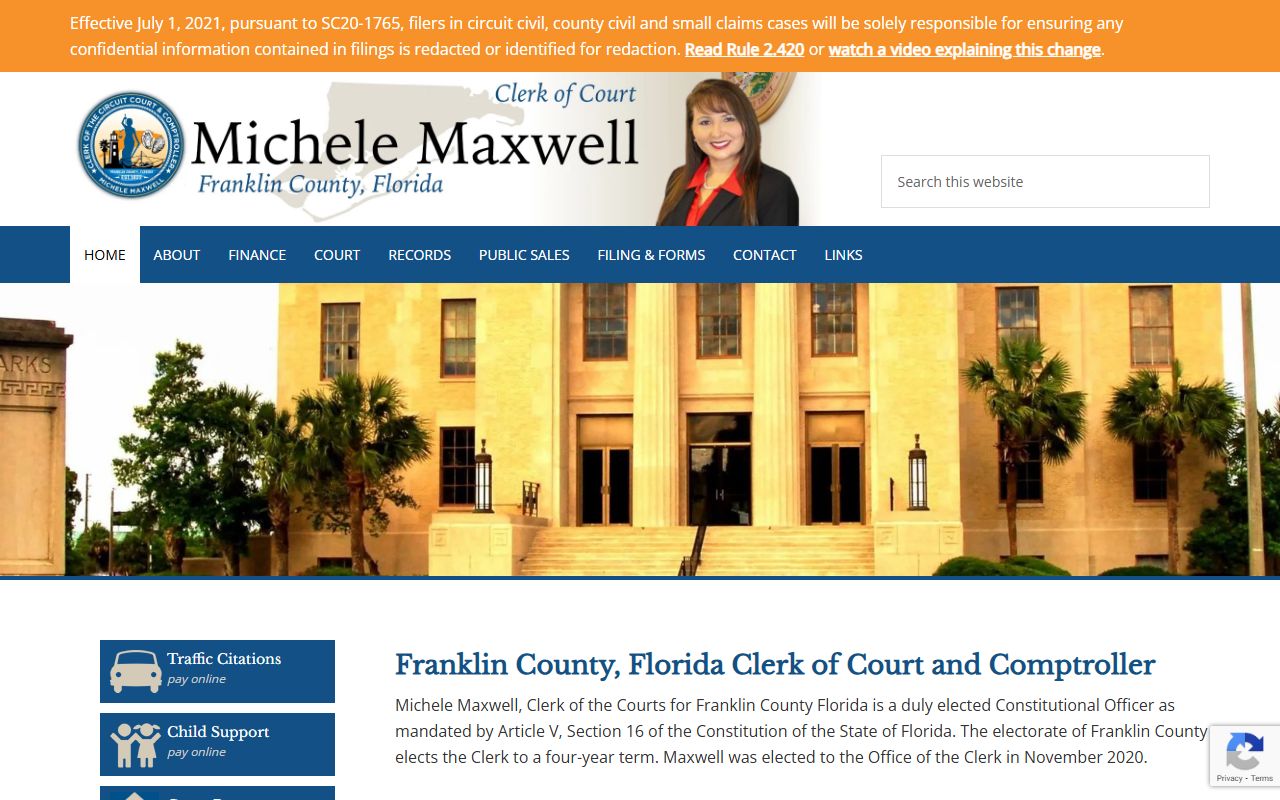 Franklin County Clerk of Courts website for criminal history records