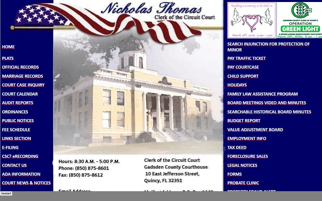 Gadsden County Clerk of Courts website for criminal history records