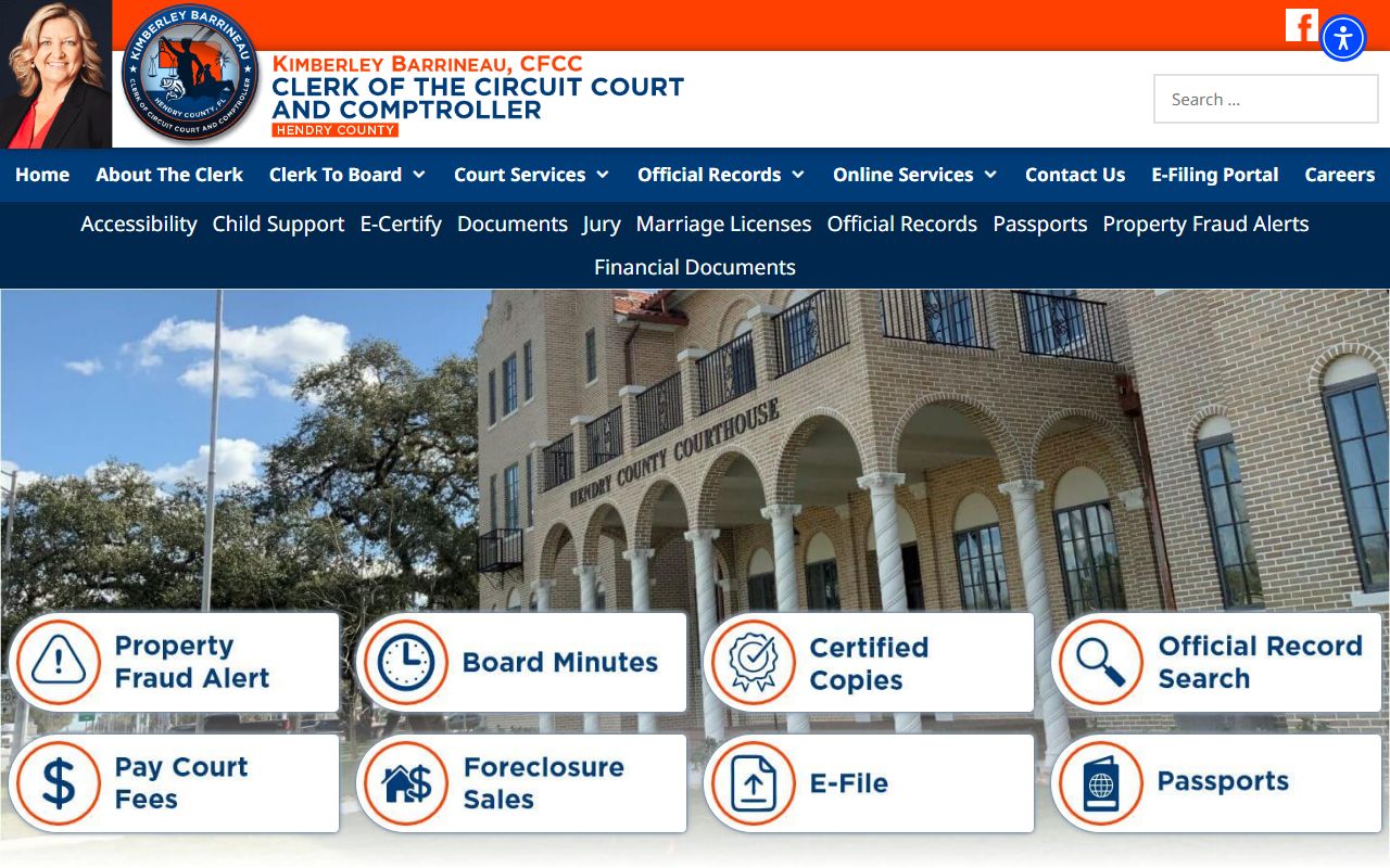 Hendry County Clerk of Courts website for criminal history records