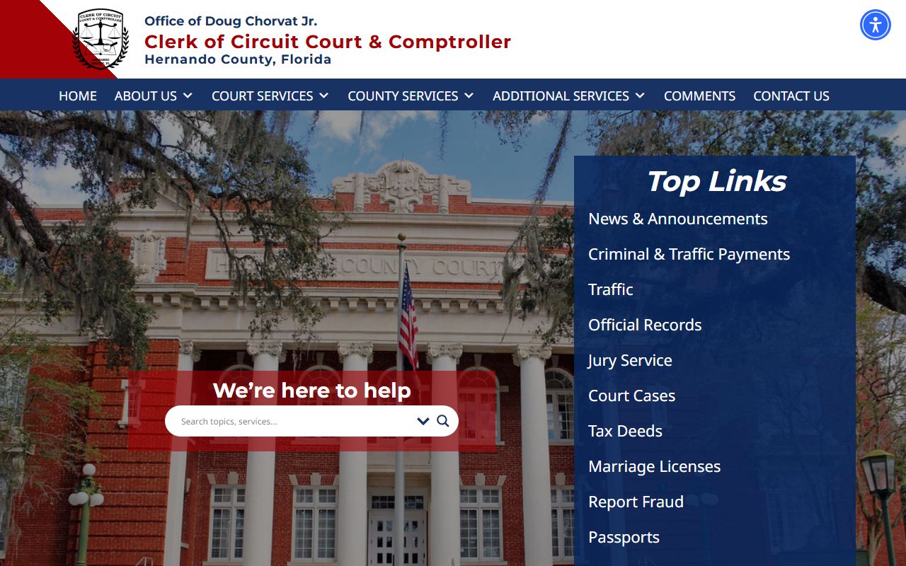 Hernando County Clerk of Courts website for criminal history records