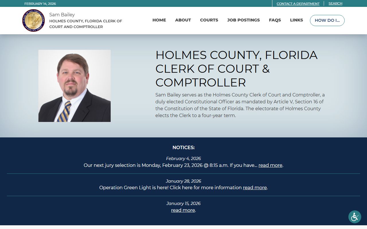 Holmes County Clerk of Courts website for criminal history records
