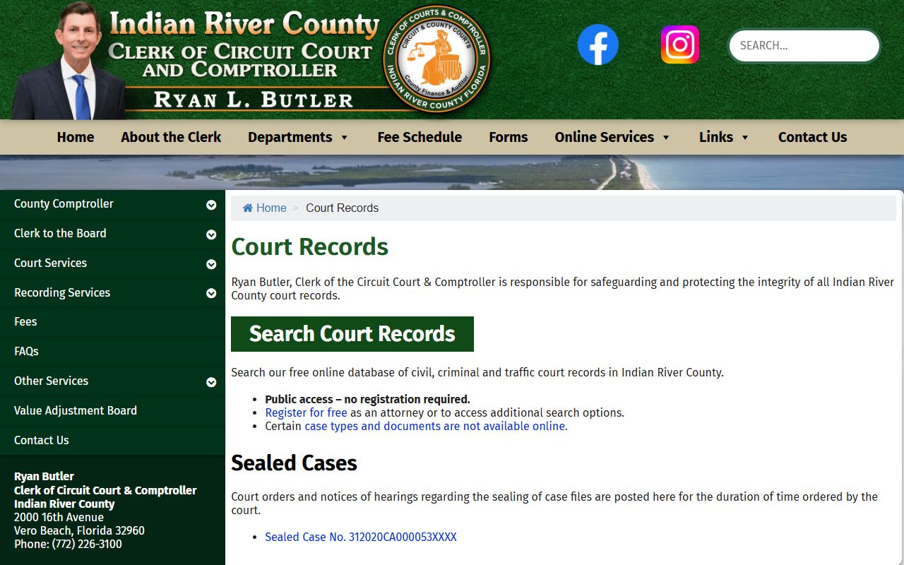Indian River County Clerk court records search page