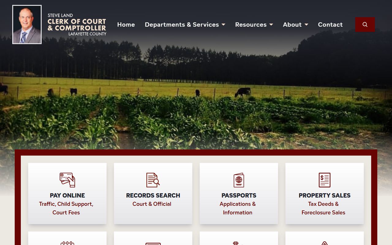 Lafayette County Clerk of Court homepage for criminal history records access