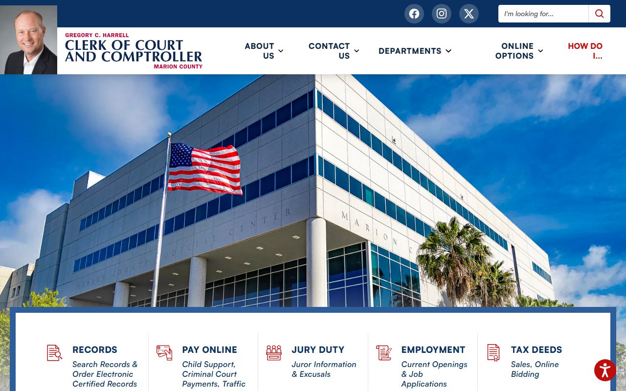 Marion County Clerk of Court homepage for criminal history records access