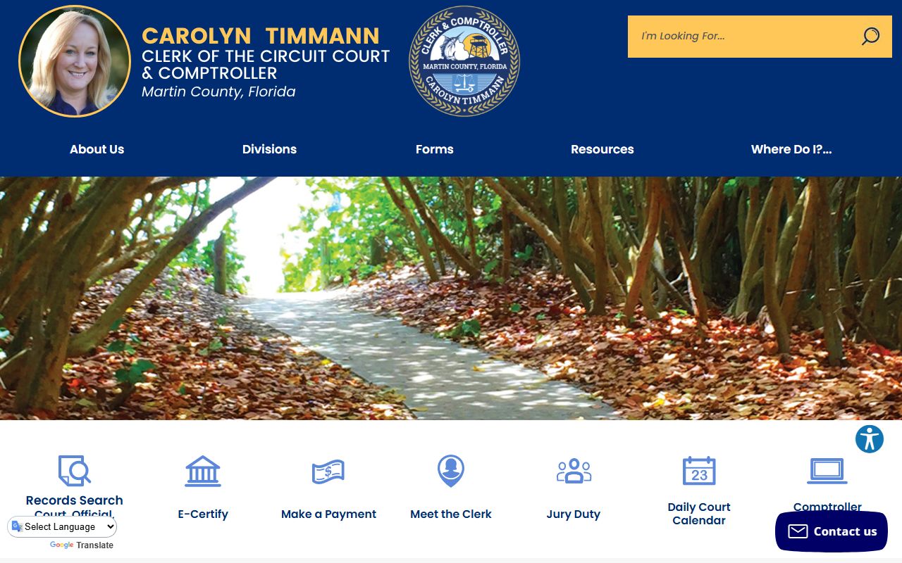 Martin County Clerk of Court homepage for criminal history records access