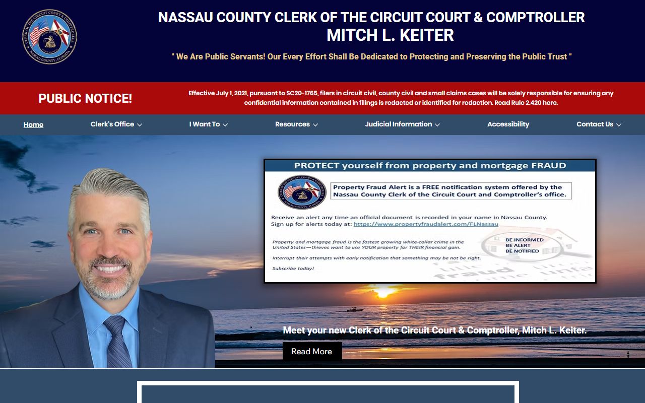 Nassau County Clerk of Court homepage for criminal history records access