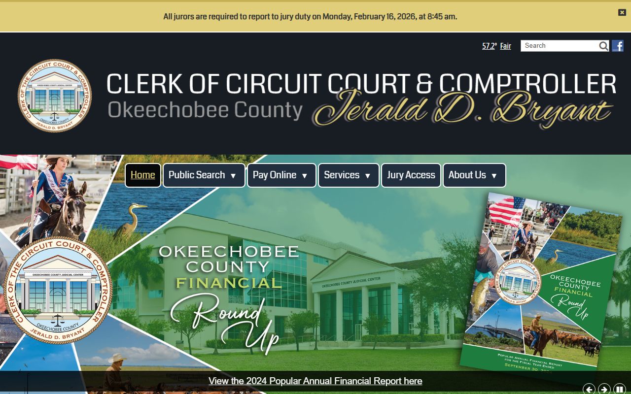 Okeechobee County Clerk of Court homepage for criminal history records access