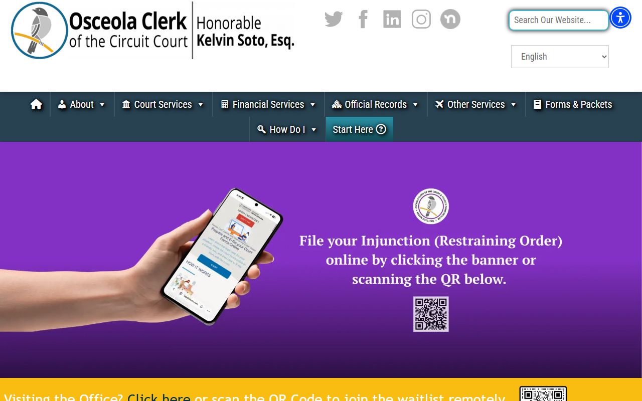 Osceola County Clerk of Court homepage for criminal history records access