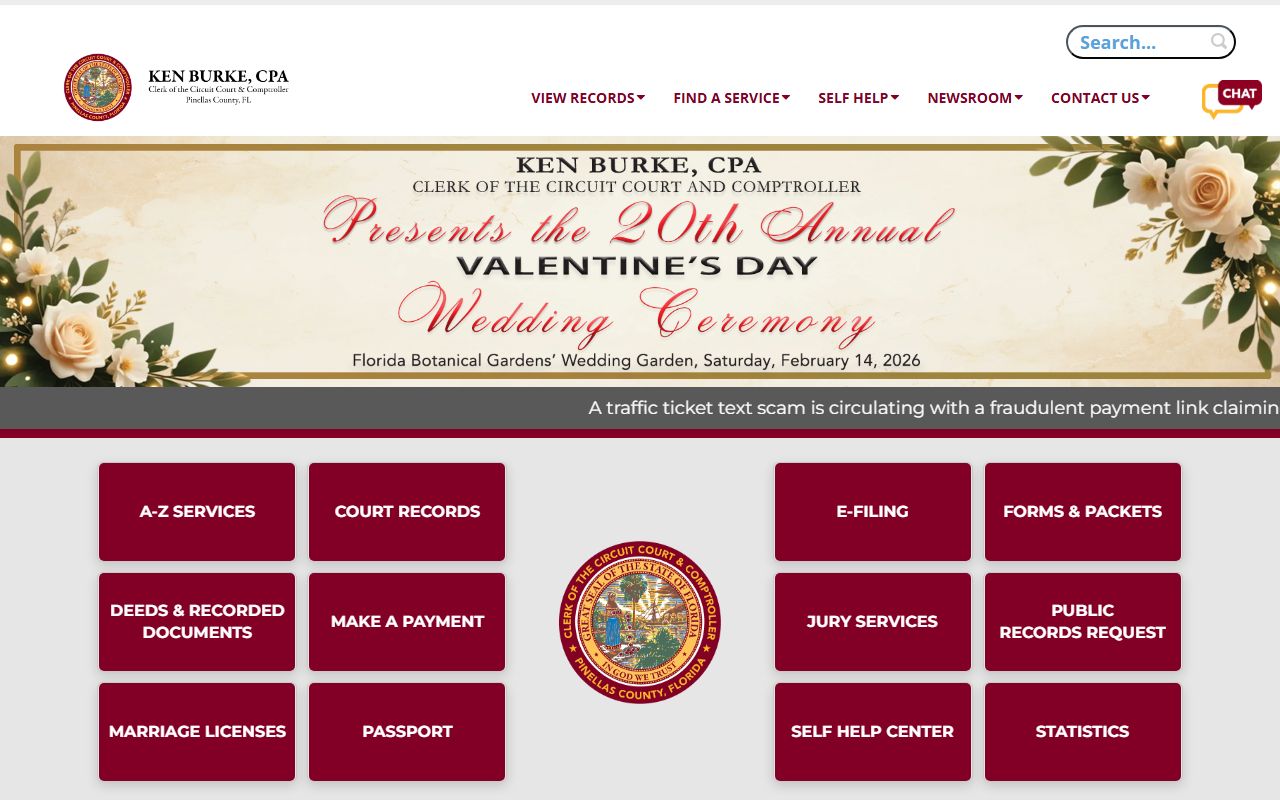 Pinellas County Clerk of Court homepage for criminal history records access