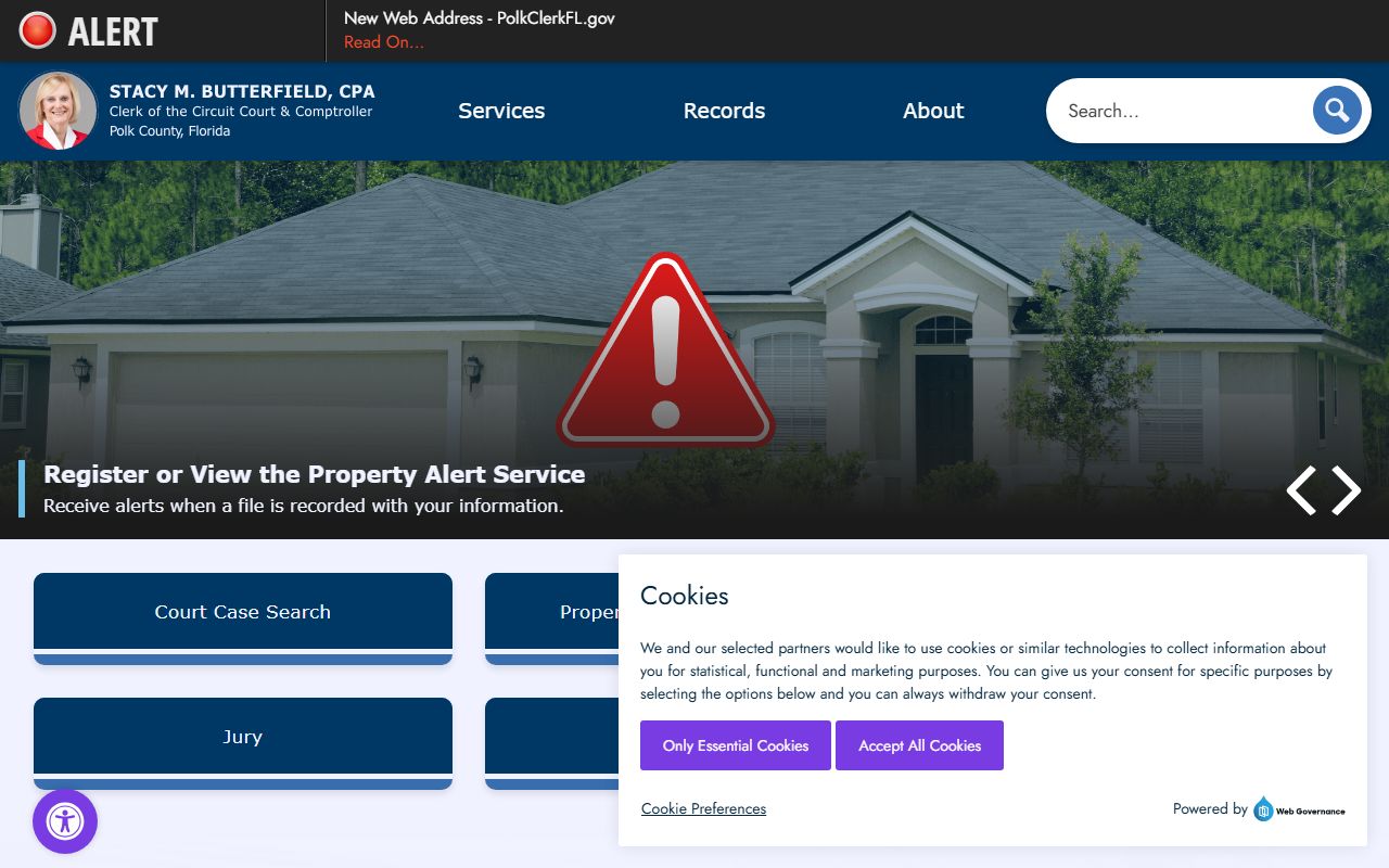 Polk County Clerk of Court homepage for criminal history records access