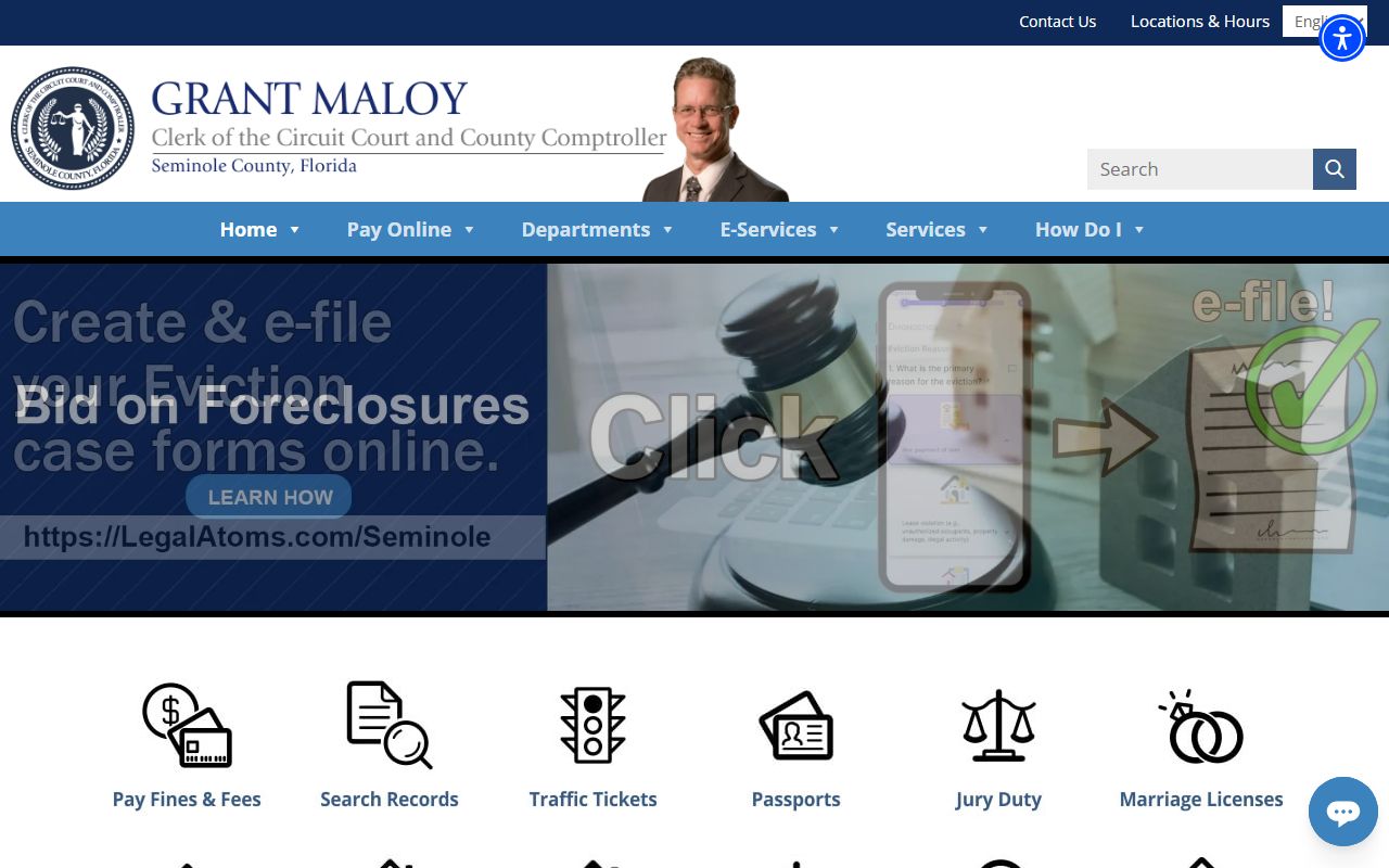 Seminole County Clerk of Court homepage for criminal history records access