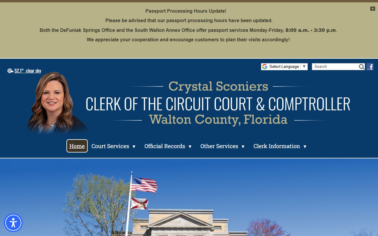 Walton County Clerk of Court homepage for criminal history records access
