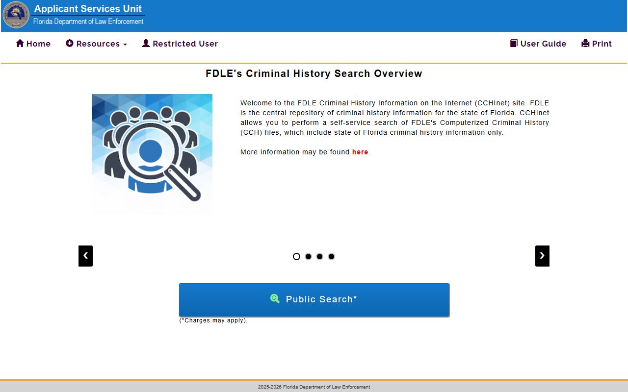 FDLE CCHInet search portal for Florida criminal history records