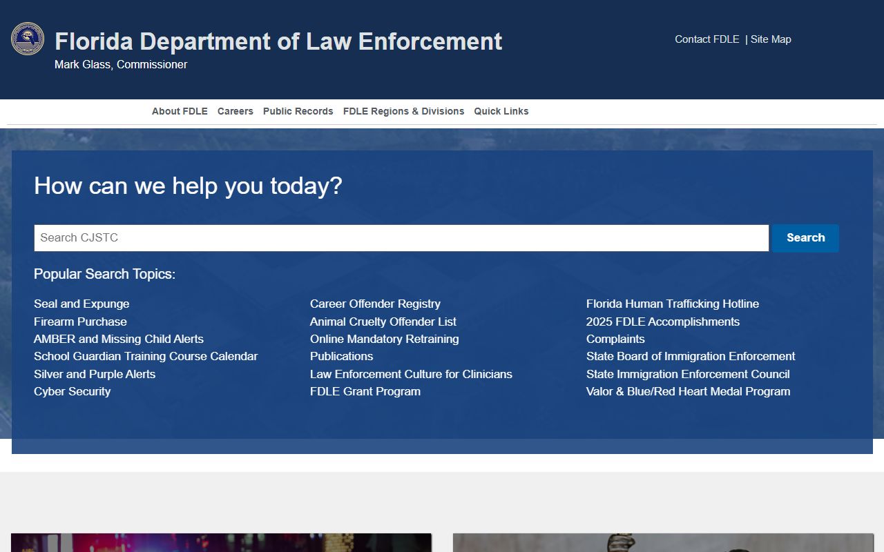 Florida Department of Law Enforcement homepage